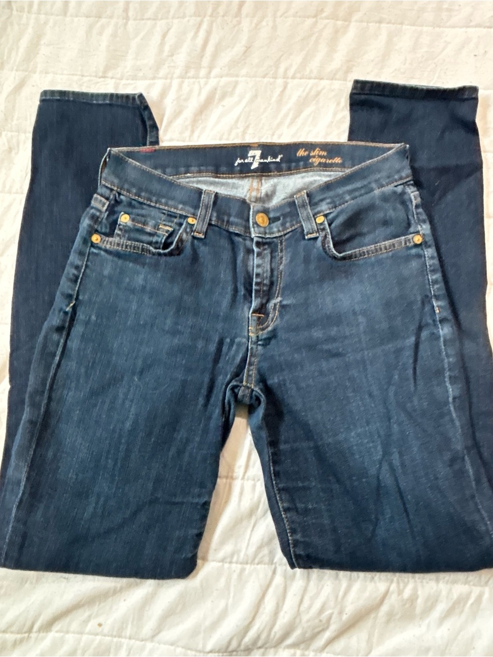 7 For All Mankind Dark Indigo Skinny Jeans with Gold Hardware